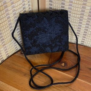 Black Velvet Beaded Appliqué Evening Purse
